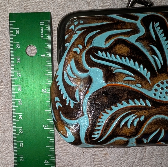 Patricia Nash Borse Tooled Leather Coin Purse in Burnished Turquoise - Picture 3 of 11